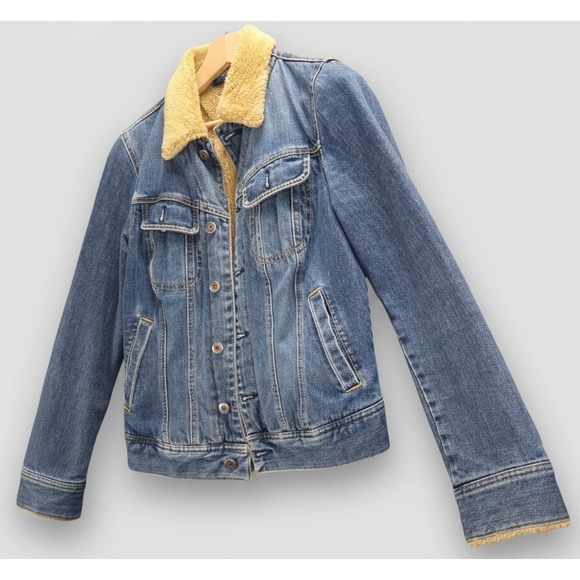 Tommy Hilfiger Vintage Style Sherpa Denim Jacket Women M Blue Trucker Turkey 90s - Picture 2 of 14